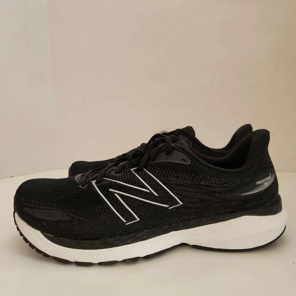 New Balance Men's Fresh Foam X 860 V12 Running Shoe, Black/White, 12.5 W